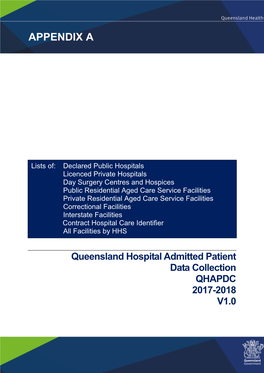 Appendix a QHAPDC Facilities Listing