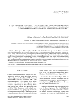 A New Species of Neoscirula (Acari: Cunaxidae: Coleoscirinae) from the Ozark Highlands (Usa), with a Note on Biogeography