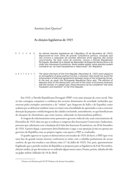 António José Queiroz* As Eleições Legislativas De 1925