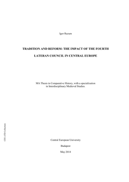 THE IMPACT of the FOURTH LATERAN COUNCIL in CENTRAL EUROPE MA Thesis Incomparative History,With Aspecialization In