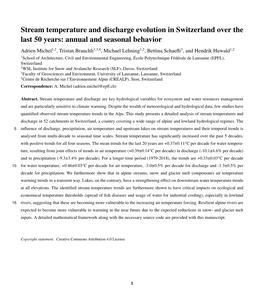 Stream Temperature and Discharge Evolution in Switzerland