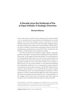 A Decade Since the Outbreak of the Al-Aqsa Intifada: a Strategic Overview