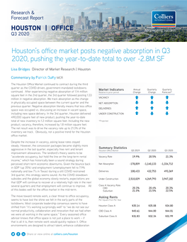 Houston's Office Market Posts Negative Absorption in Q3 2020, Pushing The