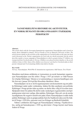 Nansenhjelpens Historie Og Aktiviteter. En Norsk Humanitær Organisasjon I Tsjekkisk Perspektiv