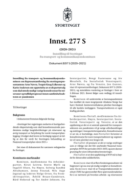 Innst. 277 S (2020–2021) Innstilling Til Stortinget Fra Transport- Og Kommunikasjonskomiteen