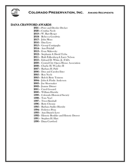 Colorado Preservation, Inc. Award Recipients