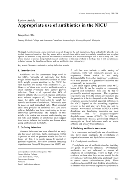 Appropriate Use of Antibiotics in the NICU