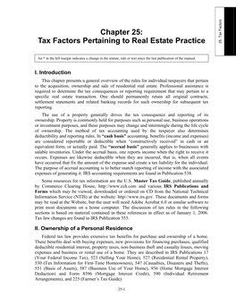 Tax Factors Pertaining to Real Estate Practice 25