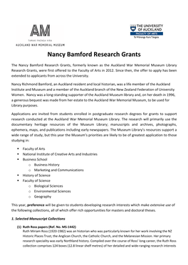 Nancy Bamford Research Grants