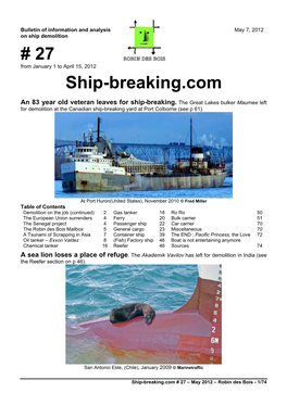 Ship-Breaking.Com # 27 – May 2012 – Robin Des Bois - 1/74 Demolition on the Job (Continued)