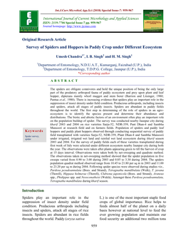 Survey of Spiders and Hoppers in Paddy Crop Under Different Ecosystem