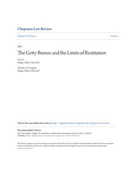 The Getty Bronze and the Limits of Restitution Luis Li Munger, Tolles & Olson LLP
