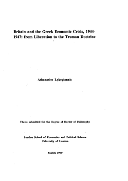 Britain and the Greek Economic Crisis, 1944- 1947: from Liberation to the Truman Doctrine