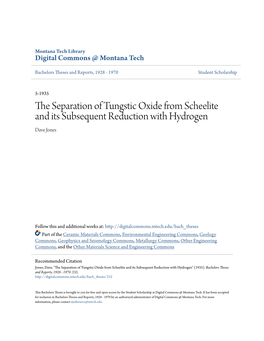 The Separation of Tungstic Oxide from Scheelite and Its Subsequent