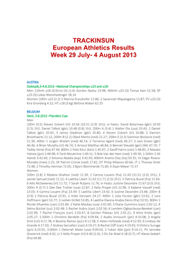 TRACKINSUN European Athletics Results Week 29 July- 4 August 2013