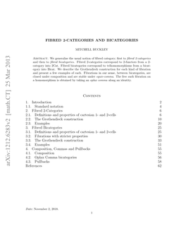 Arxiv:1212.6283V2 [Math.CT] 25 Mar 2013 ..Dﬁiin N Rpriso Atsa -Ad2cls25 6 References Pullbacks Bicategories Comma 4.3