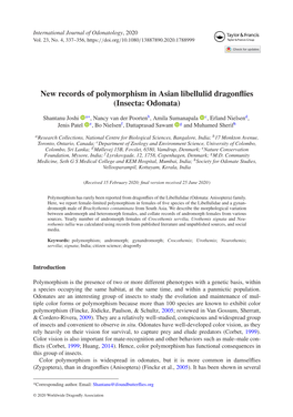 New Records of Polymorphism in Asian Libellulid Dragonflies