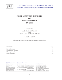 Post Meeting Reports of Iau Symposia in 2006