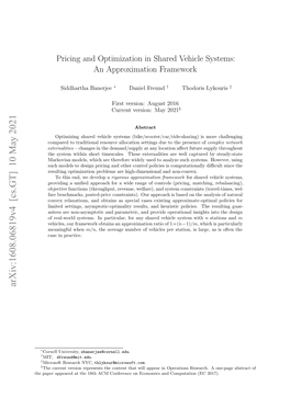 Pricing and Optimization in Shared Vehicle Systems: an Approximation