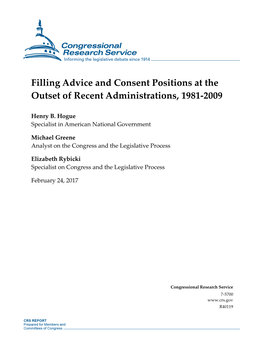 Filling Advice and Consent Positions at the Outset of Recent Administrations, 1981-2009