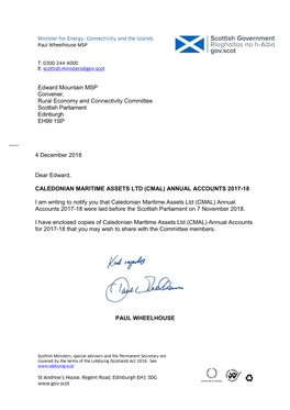 Letter from the Minister for Energy, Connectivity