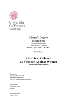 Obstetric Violence As Violence Against Women a Focus on South America