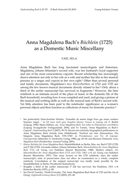 Anna Magdalena Bach‟S Büchlein (1725) As a Domestic Music Miscellany