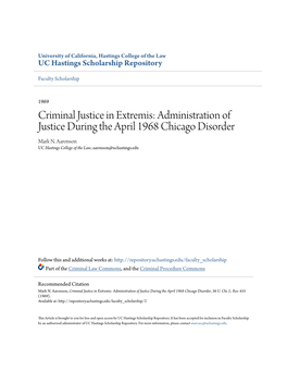 Administration of Justice During the April 1968 Chicago Disorder Mark N