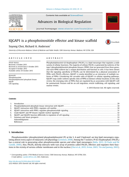 IQGAP1 Is a Phosphoinositide Effector and Kinase Scaffold. Adv Enzyme