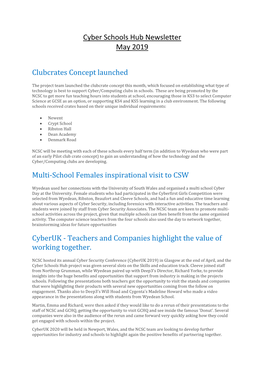 Cyber Schools Hub Newsletter May 2019