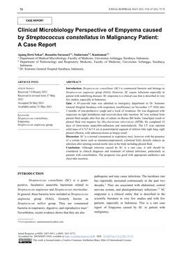 Clinical Microbiology Perspective of Empyema Caused by Streptococcus Constellatus in Malignancy Patient: a Case Report