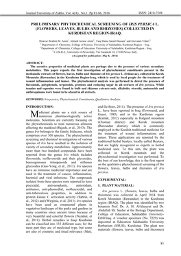 Preliminary Phytochemical Screening of Iris Persica L