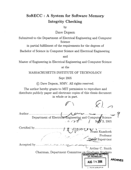 A System for Software Memory Integrity Checking Dave Dopson