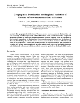 Geographical Distribution and Regional Variation of Varanus Salvator Macromaculatus in Thailand