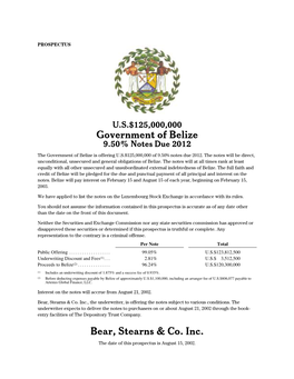 Government of Belize Bear, Stearns & Co. Inc