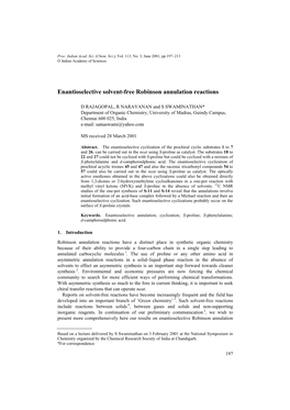 Enantioselective Solvent-Free Robinson Annulation Reactions