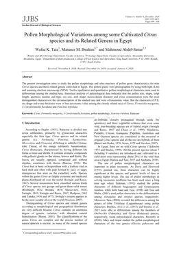 Pollen Morphological Variations Among Some Cultivated Citrus Species and Its Related Genera in Egypt