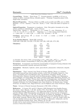 Bustamite (Mn ; Ca)3Si3o9 C 2001 Mineral Data Publishing, Version 1.2 ° Crystal Data: Triclinic