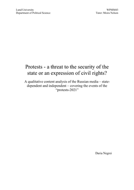 Protests - a Threat to the Security of the State Or an Expression of Civil Rights?