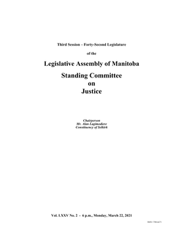 Legislative Assembly of Manitoba Standing Committee on Justice