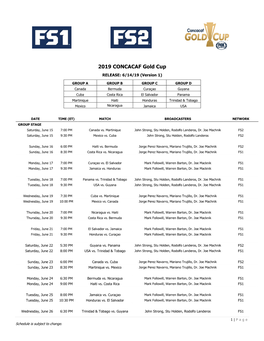 2019 CONCACAF Gold Cup RELEASE: 6/14/19 (Version 1)