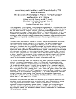 Anna Marguerite Mccann and Elizabeth Lyding Will Book Review of the Seaborne Commerce of Ancient Rome: Studies in Archaeology and History Edited by J.H