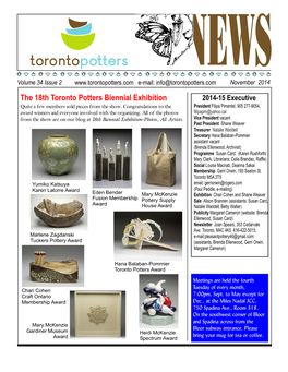 Toronto Potters November 2014 Newsletter