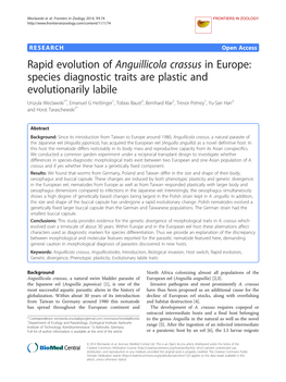 Rapid Evolution of Anguillicola Crassus in Europe: Species