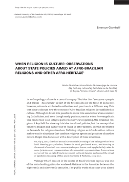 When Religion Is Culture: Observations About State Policies Aimed at Afro-Brazilian Religions and Other Afro-Heritage1