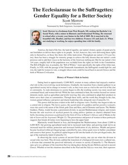 The Ecclesiazusae to the Suffragettes: Gender Equality for a Better Society Scott Merrow General Education Nominated by Beth Jorgensen, Assistant Professor of English