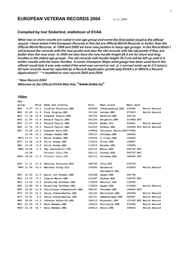 European Veteran Records 2004 .31.12..2004