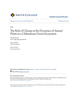 The Role of Climate in the Dynamics of Annual Plants in a Chihuahuan Desert Ecosystem Danielle Ignace Smith College, Dignace@Smith.Edu