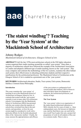 Teaching by the 'Year System' at the Mackintosh School of Architecture
