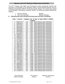 Minutes of the 614Th Meeting of SEIAA Dated. 04.06.2020